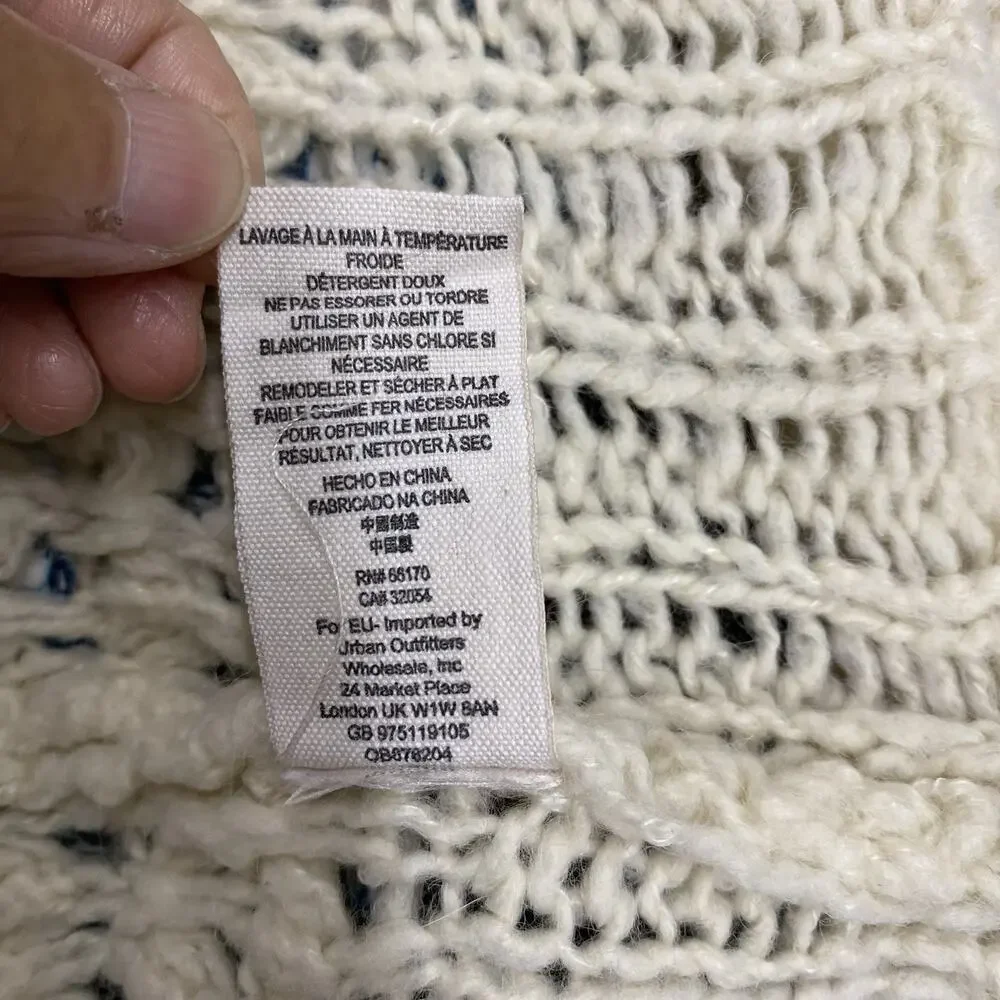 Free People Crashing Waves Sweater S Cream Crochet Boho Coastal Cottagecore Wool